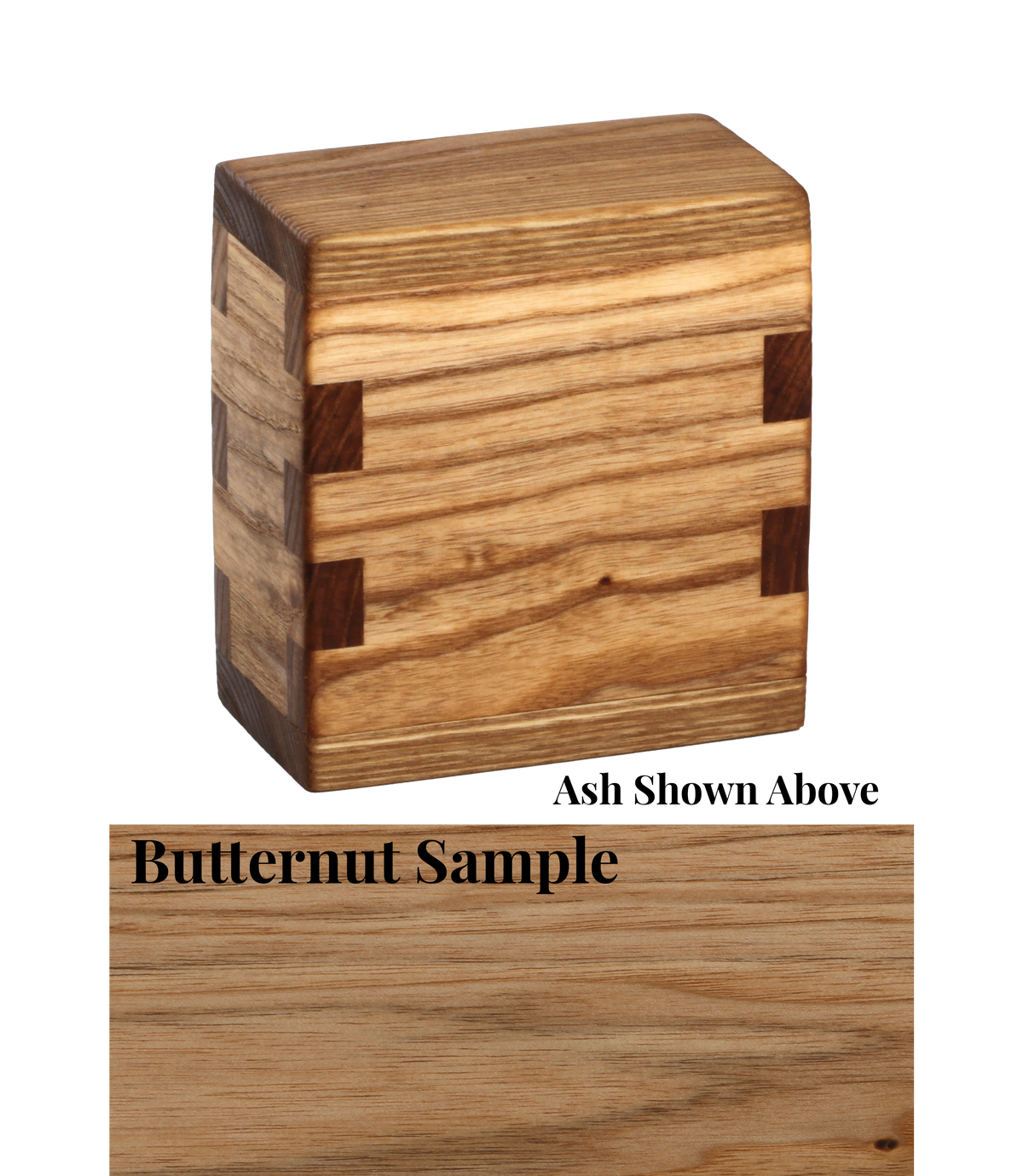 Wood keepsake cremation urn handcrafted in Butternut.