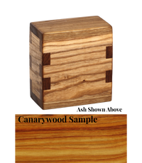 Wood keepsake cremation urn handcrafted in Canarywood.