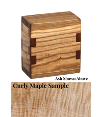 Wood keepsake cremation urn handcrafted in Curly Maple.