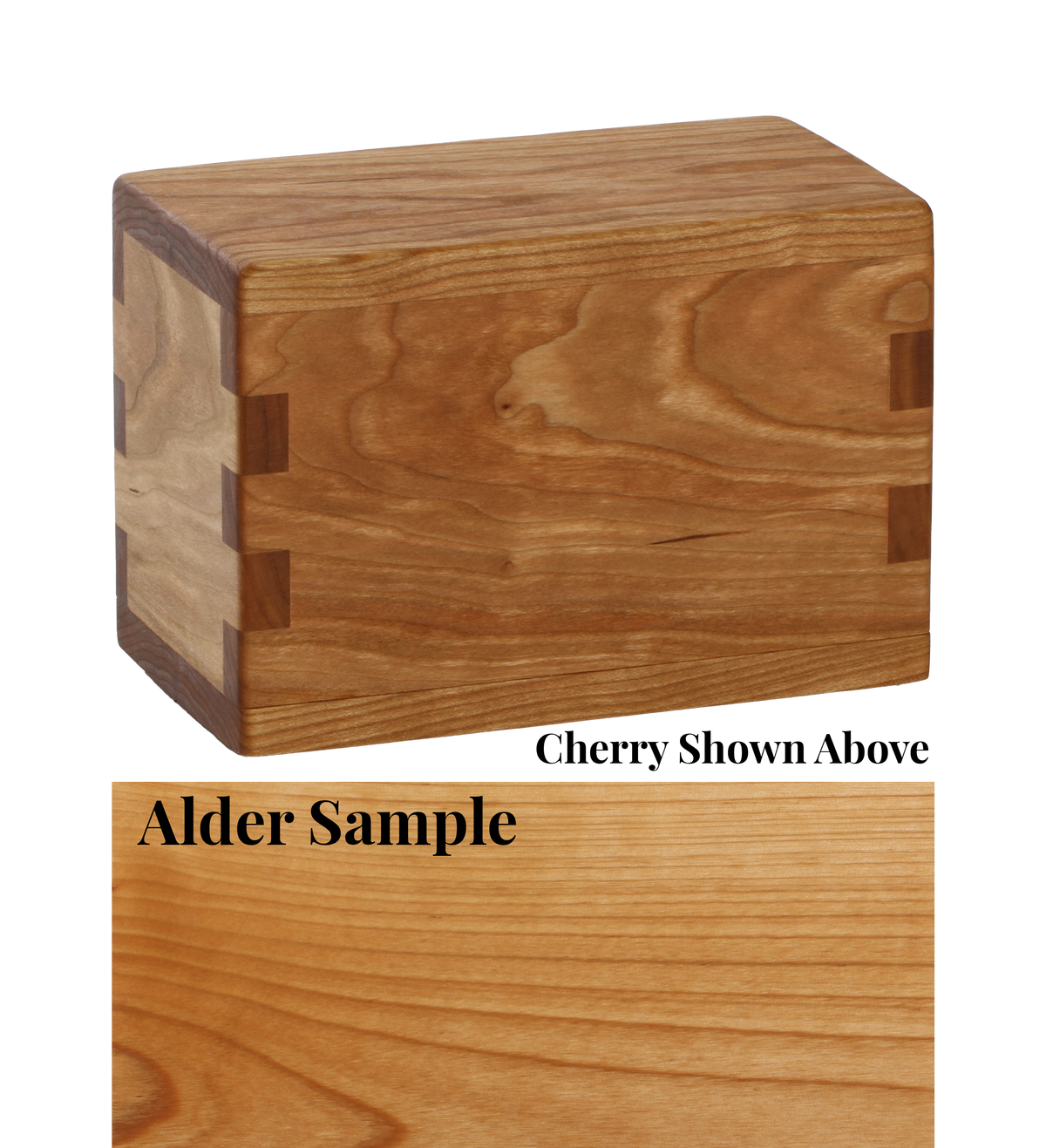 Wood keepsake cremation urn handcrafted in Alder.