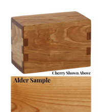 Wood keepsake cremation urn handcrafted in Alder.