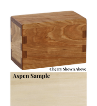 Wood keepsake cremation urn handcrafted in Aspen.