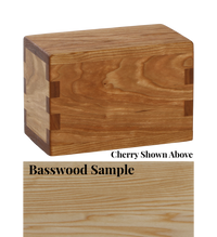 Wood keepsake cremation urn handcrafted in Basswood.