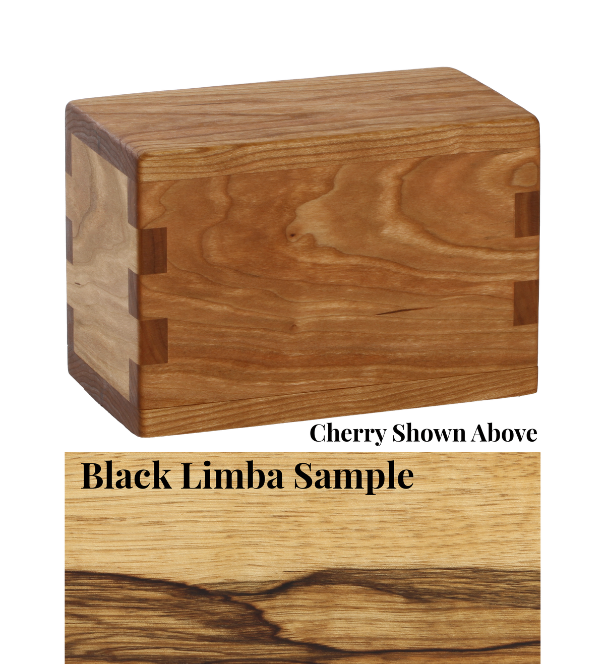 Wood keepsake cremation urn handcrafted in Black Limba.