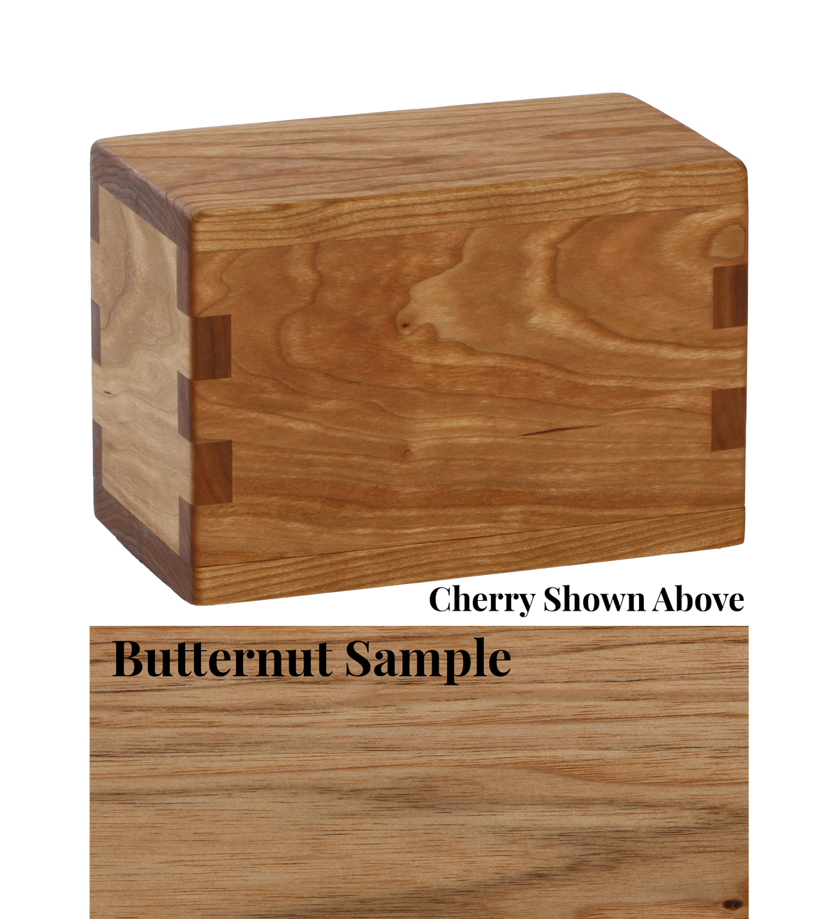 Wood keepsake cremation urn handcrafted in Butternut.