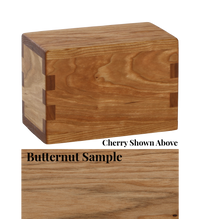 Wood keepsake cremation urn handcrafted in Butternut.