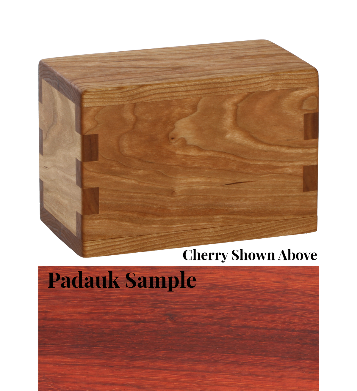 Wood keepsake cremation urn handcrafted in Padauk.