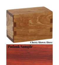 Wood keepsake cremation urn handcrafted in Padauk.