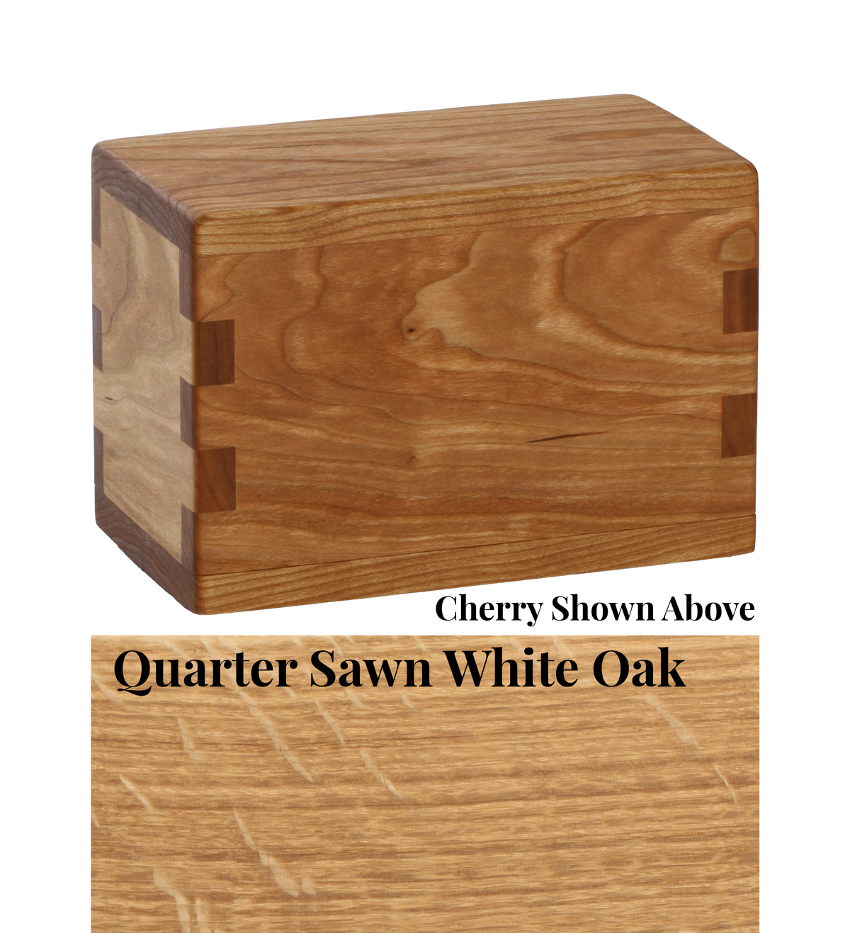 Wood keepsake cremation urn handcrafted in Quarter Sawn White Oak.