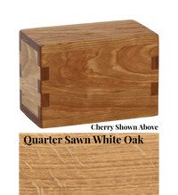 Wood keepsake cremation urn handcrafted in Quarter Sawn White Oak.