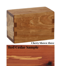 Wood keepsake cremation urn handcrafted in Red Cedar.