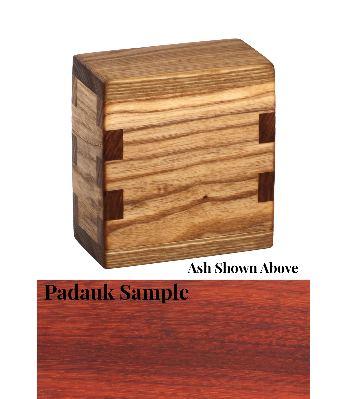 Wood keepsake cremation urn handcrafted in Padauk.