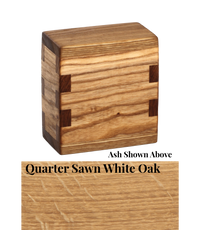 Wood keepsake cremation urn handcrafted in Quarter Sawn White Oak.