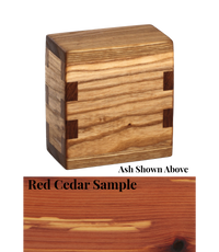 Wood keepsake cremation urn handcrafted in Red Cedar.